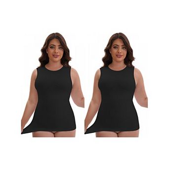 2 Packs Women's Tummy Control Slimming Waist Shaper Tank Crew Neck Traceless Sleeveless Undershirt