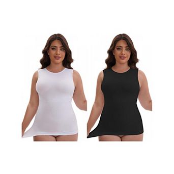 2 Packs Women's Tummy Control Slimming Waist Shaper Tank Crew Neck Traceless Sleeveless Undershirt