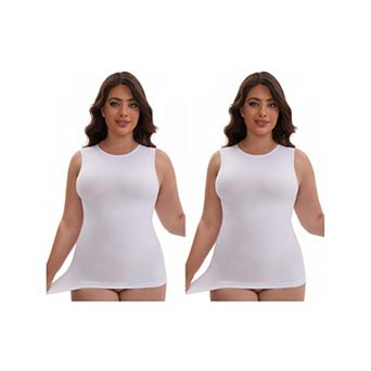 2 Packs Women's Tummy Control Slimming Waist Shaper Tank Crew Neck Traceless Sleeveless Undershirt