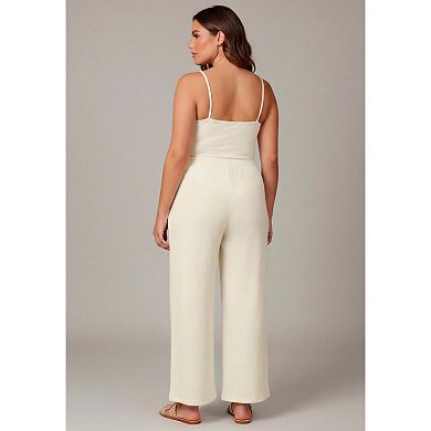 Avenue Women's Plus Size Knit Gauze Smocked Wide-Leg Pants