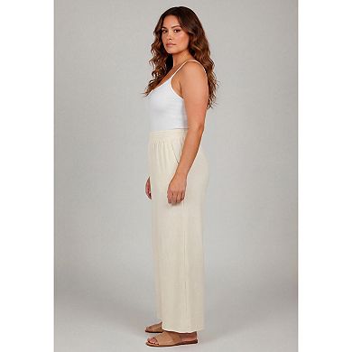 Avenue Women's Plus Size Knit Gauze Smocked Wide-Leg Pants