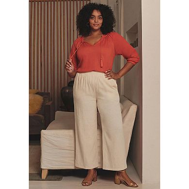 Avenue Women's Plus Size Knit Gauze Smocked Wide-Leg Pants