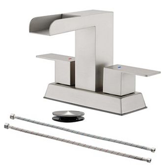4 in Centerset Dual Handle Bathroom Faucet with Drain Kit, Water Spout Stainless Steel Faucet