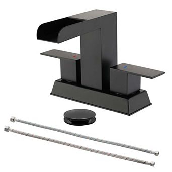 4 in Centerset Dual Handle Bathroom Faucet with Drain Kit, Water Spout Stainless Steel Faucet