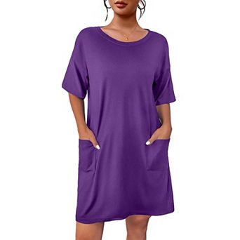 Ekouaer Sleep Shirts for Women Nightgown Short Sleeves T shirt Night Dress Round Neck Womans