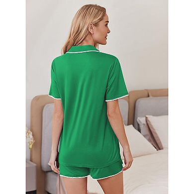 Ekouaer Pajamas for Women Set 2 Piece Soft Button Up Pjs Short Sleeve Summer Lounge Sets Comfy