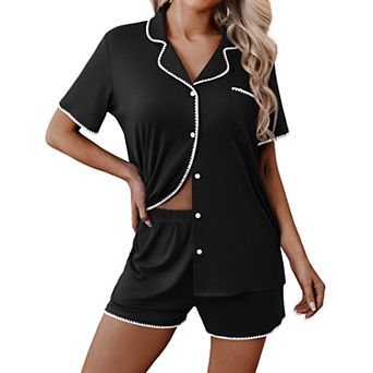 Ekouaer Pajamas for Women Set 2 pc Soft Button Up Pjs Short Sleeve Summer Lounge Sets Comfy