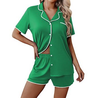 Ekouaer Pajamas for Women Set 2 pc Soft Button Up Pjs Short Sleeve Summer Lounge Sets Comfy