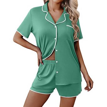 Ekouaer Pajamas for Women Set 2 pc Soft Button Up Pjs Short Sleeve Summer Lounge Sets Comfy