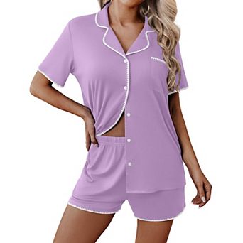 Ekouaer Pajamas for Women Set 2 pc Soft Button Up Pjs Short Sleeve Summer Lounge Sets Comfy