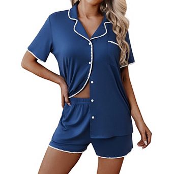 Ekouaer Pajamas for Women Set 2 pc Soft Button Up Pjs Short Sleeve Summer Lounge Sets Comfy
