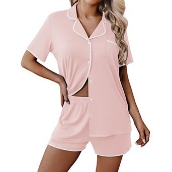 Ekouaer Pajamas for Women Set 2 pc Soft Button Up Pjs Short Sleeve Summer Lounge Sets Comfy