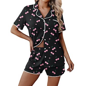 Ekouaer Pajamas for Women Set 2 pc Soft Button Up Pjs Short Sleeve Summer Lounge Sets Comfy