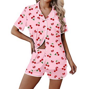 Ekouaer Pajamas for Women Set 2 pc Soft Button Up Pjs Short Sleeve Summer Lounge Sets Comfy