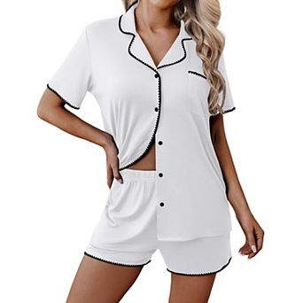 Ekouaer Pajamas for Women Set 2 pc Soft Button Up Pjs Short Sleeve Summer Lounge Sets Comfy