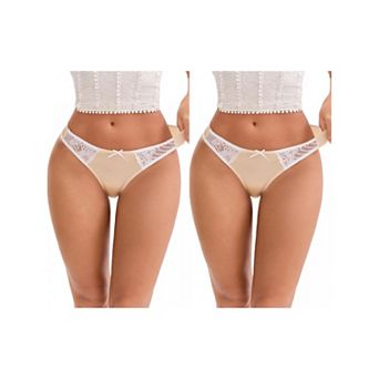 2 Packs Women's Lace Trim Satin Elastic Low-Waisted Briefs Traceless Comfortable Breathable Hipsters