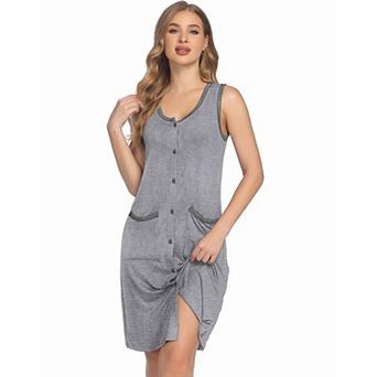 Ekouaer Nightgowns for Women Button Down Sleep Shirts Tank Sleeveless Nightshirt Soft Sleepwear