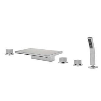 3-Handle Tub Deck Mount Roman Tub Faucet with Hand Shower, Stainless Steel Roman Tub Facuet