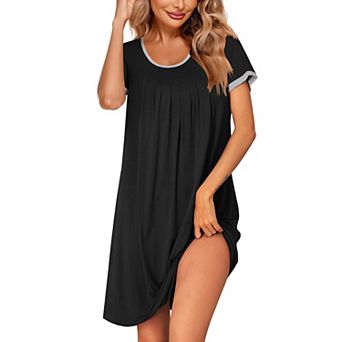 Ekouaer Women's Nightgown Short Sleeve Sleepwear Comfy Sleep Shirt Pleated Scoopneck Nightshirt