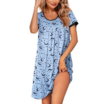 Ekouaer Women's Nightgown Short Sleeve Sleepwear Comfy Sleep Shirt Pleated Scoopneck Nightshirt
