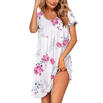 Ekouaer Women's Nightgown Short Sleeve Sleepwear Comfy Sleep Shirt Pleated Scoopneck Nightshirt