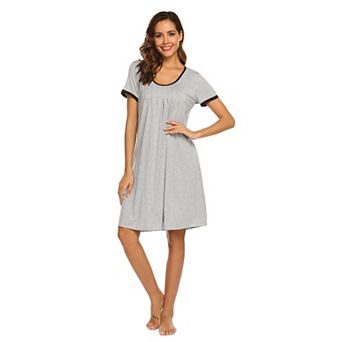 Ekouaer Women's Nightgown Short Sleeve Sleepwear Comfy Sleep Shirt Pleated Scoopneck Nightshirt
