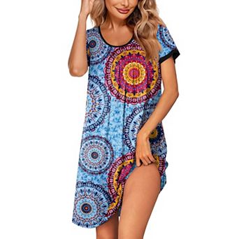 Ekouaer Women's Nightgown Short Sleeve Sleepwear Comfy Sleep Shirt Pleated Scoopneck Nightshirt