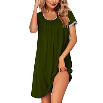 Ekouaer Women's Nightgown Short Sleeve Sleepwear Comfy Sleep Shirt Pleated Scoopneck Nightshirt