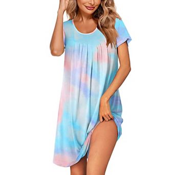 Ekouaer Women's Nightgown Short Sleeve Sleepwear Comfy Sleep Shirt Pleated Scoopneck Nightshirt