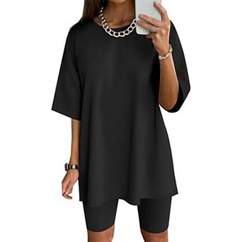 Ekouaer Women Lounge Sets Summer Outfits T-Shirt Top and Biker Short Set 2 pc Matching