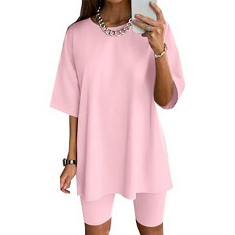 Ekouaer Women Lounge Sets Summer Outfits T-Shirt Top and Biker Short Set 2 pc Matching