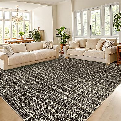 Contemporary Area Rug Machine Washable Non Slip Non Shedding Ultra Thin Floor Cover for Bedroom