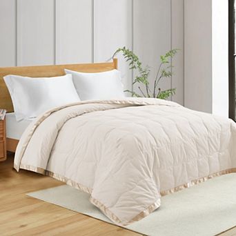 Unikome Oversize Down Feather Blanket, Cozy Breathable Noiseless Blankets with Satin Trim