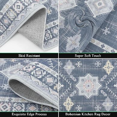 Boho Kitchen Rug Sets 3-Piece with Runner Non Slip Washable Thick Mat Carpet for Hallway Laundry