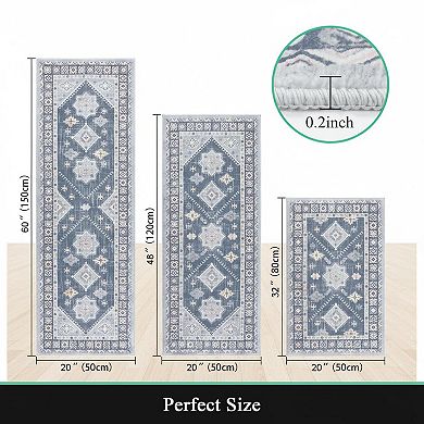 Boho Kitchen Rug Sets 3-Piece with Runner Non Slip Washable Thick Mat Carpet for Hallway Laundry