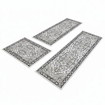 Boho Kitchen Rug Sets 3 pc with Runner Non Slip Washable Thick Mat Carpet for Hallway Laundry