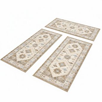 Boho Kitchen Rug Sets 3 pc with Runner Non Slip Washable Thick Mat Carpet for Hallway Laundry
