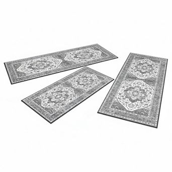 Boho Kitchen Rug Sets 3 pc with Runner Non Slip Washable Thick Mat Carpet for Hallway Laundry