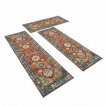 Boho Kitchen Rug Sets 3 pc with Runner Non Slip Washable Thick Mat Carpet for Hallway Laundry