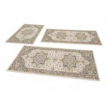 Boho Kitchen Rug Sets 3 pc with Runner Non Slip Washable Thick Mat Carpet for Hallway Laundry