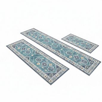 Boho Kitchen Rug Sets 3 pc with Runner Non Slip Washable Thick Mat Carpet for Hallway Laundry
