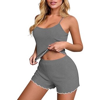 Ekouaer Womens Cami Pajama Sets 2 pc Ribbed Knit PJs Soft Lingerie Sleeveless Tank Top