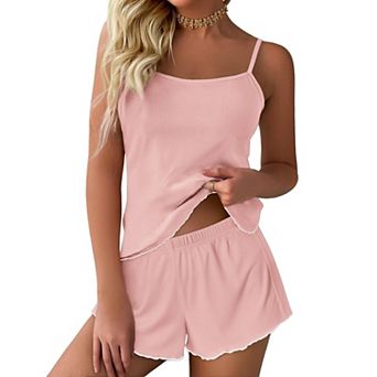 Ekouaer Womens Cami Pajama Sets 2 pc Ribbed Knit PJs Soft Lingerie Sleeveless Tank Top