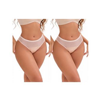 2 Packs Women's Lace Mesh See Through Mid Rise Briefs Breathable Lightweight Seamless Underwear