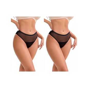 2 Packs Women's Lace Mesh See Through Mid Rise Briefs Breathable Lightweight Seamless Underwear