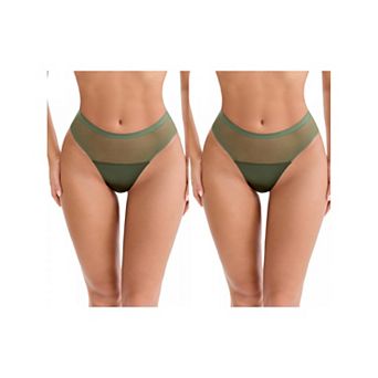 2 Packs Women's Lace Mesh See Through Mid Rise Briefs Breathable Lightweight Seamless Underwear