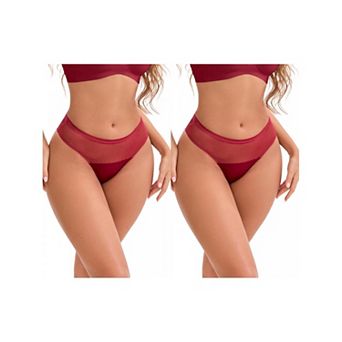 2 Packs Women's Lace Mesh See Through Mid Rise Briefs Breathable Lightweight Seamless Underwear