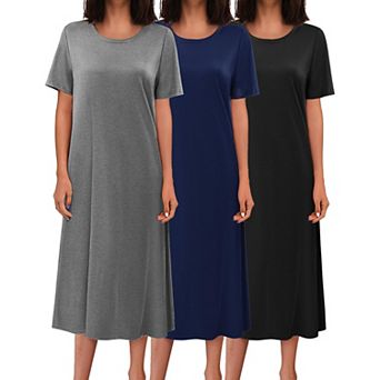 Ekouaer 3 pc Long Nightgowns for Women Full Length Short Sleeve Nightshirt Soft Casual Loungwear