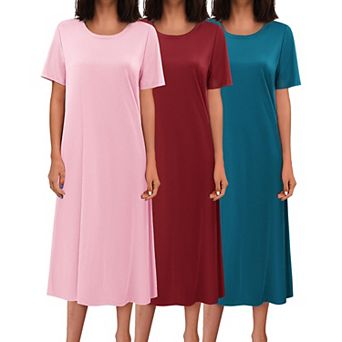 Ekouaer 3 pc Long Nightgowns for Women Full Length Short Sleeve Nightshirt Soft Casual Loungwear