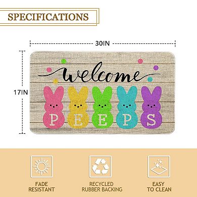 Easter Door Mat 30x17 Inch Bunny Welcome Indoor Outdoor Non Slip Rubber Backing